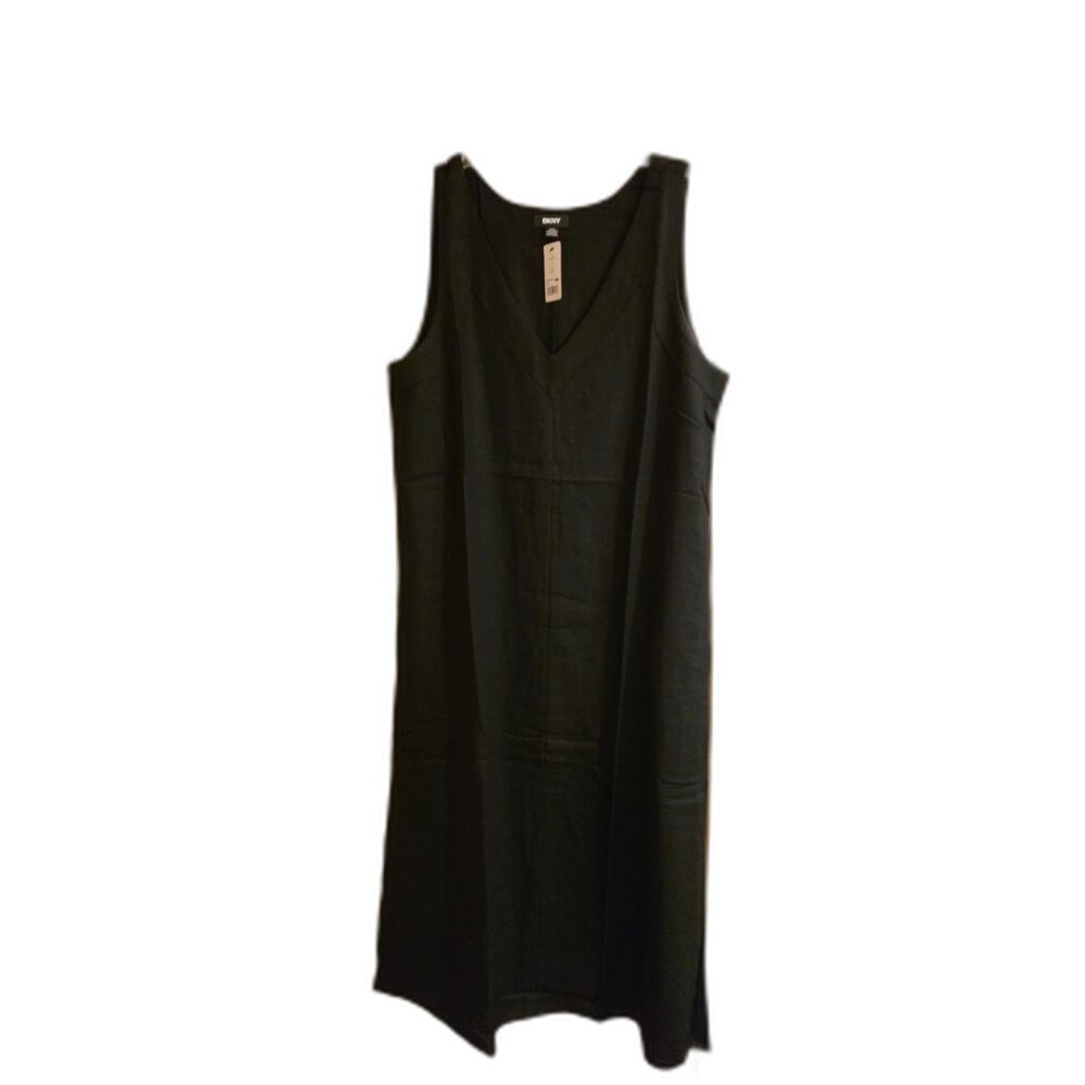 Nwt DKNY Women's Black Linen Blend Sleeveless V-Neck Maxi Dress Size XL